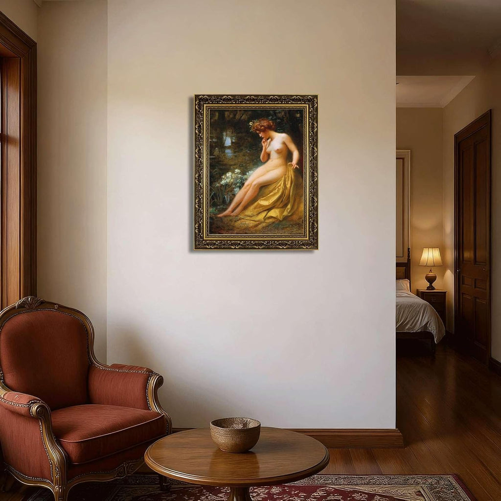 Vintage Framed Nude Woman by the Water Canvas Print Oil Paintings Reproduction World Classics Elegant Painting