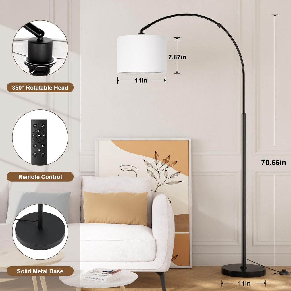 Dimmable Arc Floor Lamp with Remote, Color Temp Adjustable