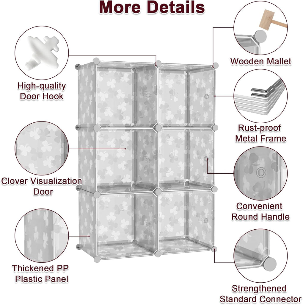 Cube Storage Organizer with Doors, 6-Cube Shelves, DIY Plastic Modular Bookshelf