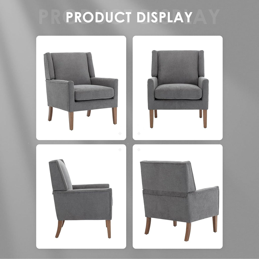 Modern Wingback Living Room Chair, Upholstered Fabric Accent Armchair, Single Sofa Chair with Lounge Seat and Wood