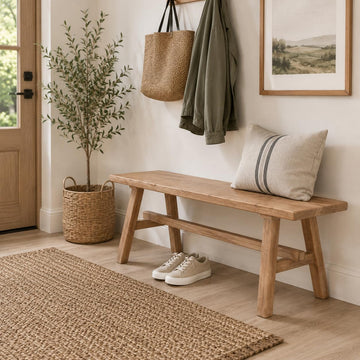 Solid Wood Bench, 39.4" Entryway Bench, Rustic Farmhouse Wooden Bench Indoor, Long Narrow Wood Bench End of Bed