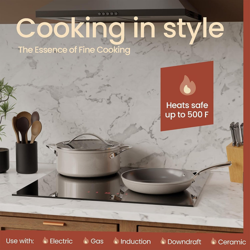 12-Piece Ceramic Cookware Set, Nonstick Pots and Pans Set, Non-Toxic PTFE & PFAS-Free Cookware with Silicone