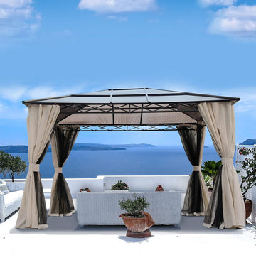10x12 Gazebo, Hardtop Gazebo, Single Roof Pergolas Metal Aluminum Frame UV 50+ Outdoor Canopy with Mosquito Netting