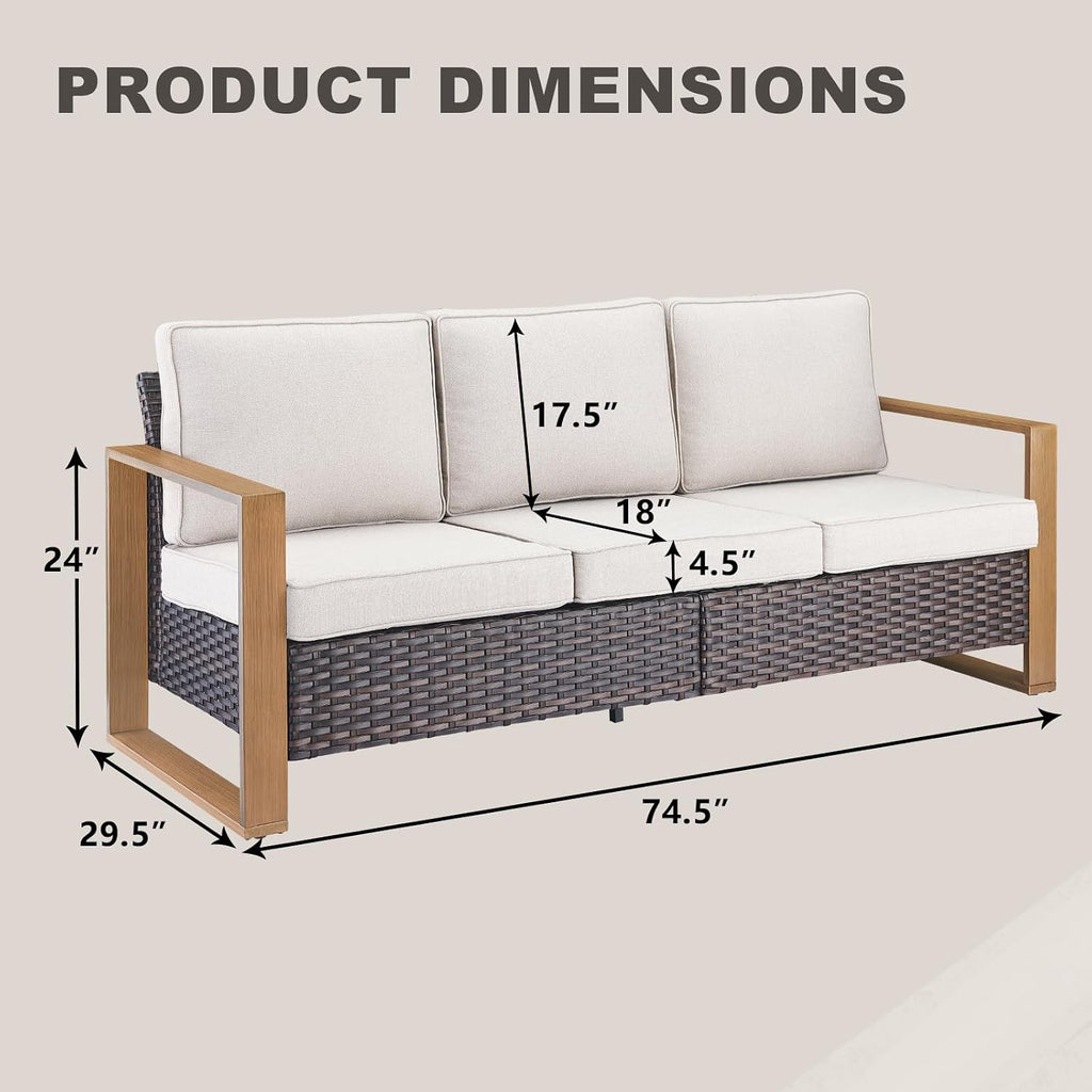 Outdoor Couch Wicker Patio Sofa, Rattan Patio Furniture Sofa with Sturdy Frame,All-Weather PE Wicker,Wide