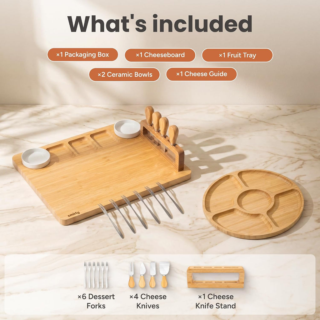 Charcuterie Boards Set, Large Cheese Board with Accessories, Bamboo | House Warming Gifts, Wedding Gifts for Couples