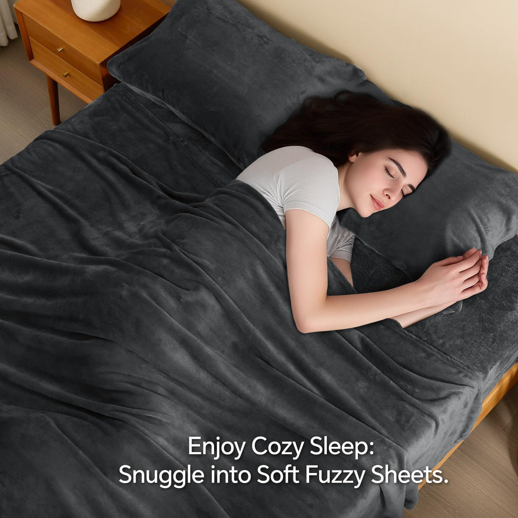 Flannel Sheets Queen Size, Dark Gray, 4 Pieces
