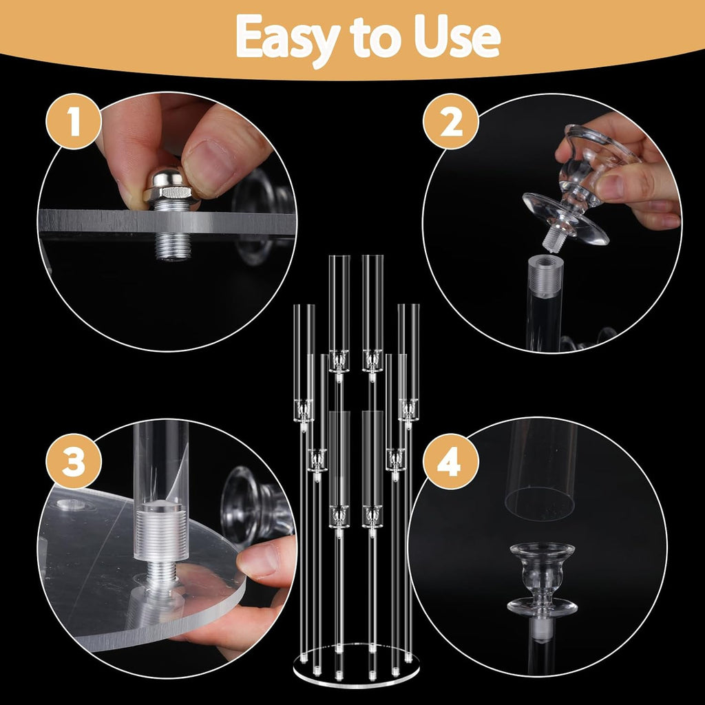 8 Arms Acrylic Candelabra Centerpieces for Tables Decortion,Clear Candle Holdercor,Candlesticks Holder with Lampshade