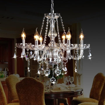 Classic Crystal Candle Chandelier Lighting, Vintage 6 Lights Pendant Ceiling Fixture Lamp, Crystal Chandeliers for Dining Room Bedroom Wedding Ceiling Decoration Lamp D23.6 X L47.2