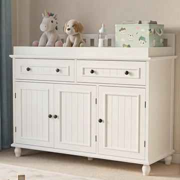 Large Nursery Dresser with Drawers, 47'' White Baby Diaper Changing Table | Wood Changing Station for Infants
