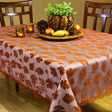 Thanksgiving Tablecloth 60 × 84 Inch for 6-8 Seats Maples Leaves Lace