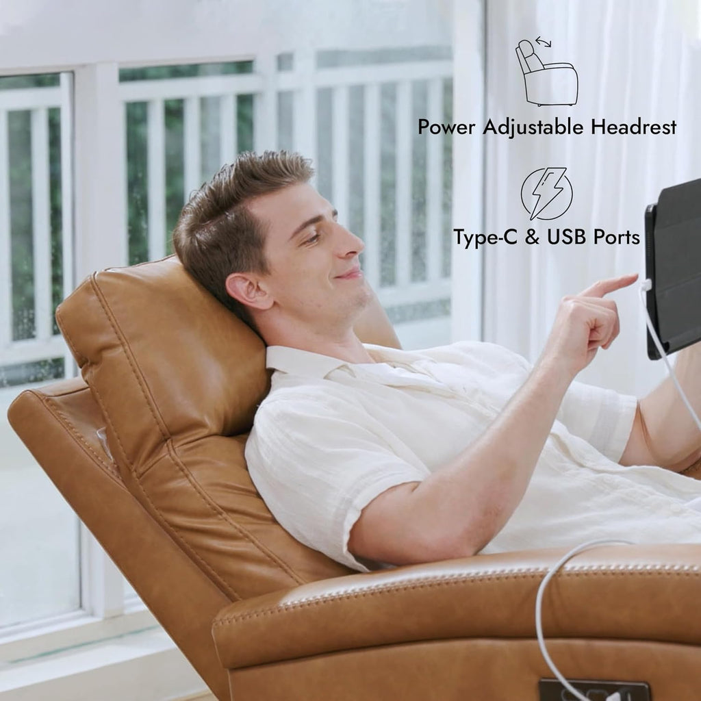 Zero Wall Recliners W Power Headrest, Power Recliner Chairs for Adults, Small Home Theater Seating Type-C Charger &