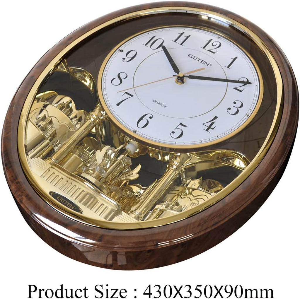 Melody & Chime Motion Wall Clock with Rotating Pendulum, Decorative Wall Clock, for Home, Hotel, Library or Church Decor.