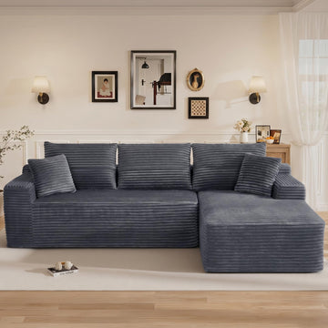 108" L Shaped Cloud Boneless Sectional Couches, Modern Comfy Modular Deep Seat Memory Foam Compressed Corduroy Sofa