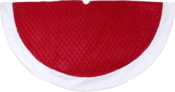 72" Red and White Quilted Christmas Tree Skirt with Faux Fur Trim