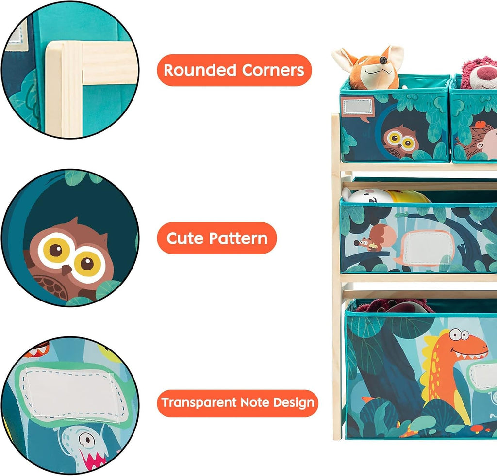 Toy Storage Organizer 6 Bins Wood Shelf with Dinosaur Design | toy rack storage bin organizer wooden bookshelf