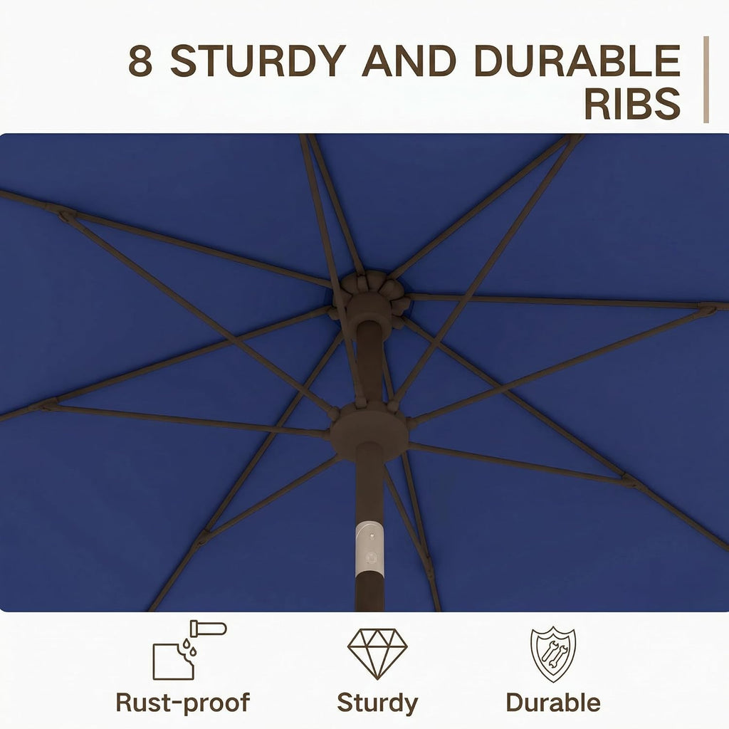 10FT Outdoor Patio Umbrella, Round Market Table Umbrella with Push‑Button Tilt and Crank Lift, 8 Sturdy Metal Ribs