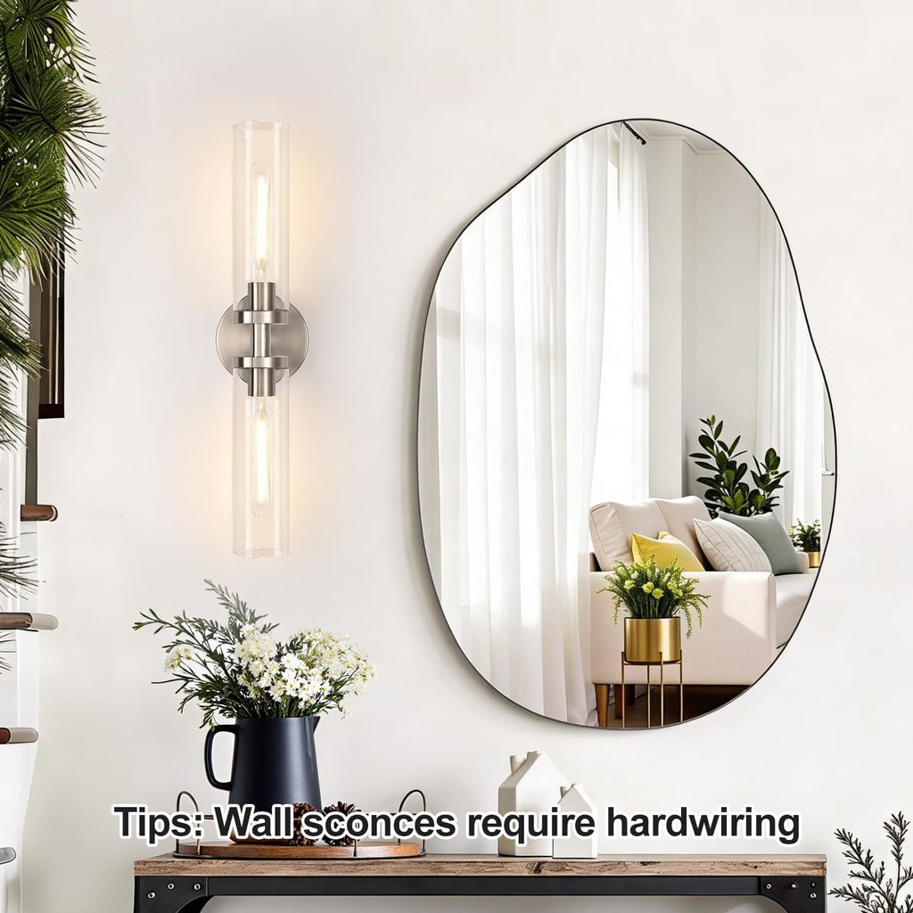 Brushed Nickel Wall Sconces, Hardwired Bathroom Sconces Vanity Light with Clear Glass, Modern Bathroom Vanity Lights