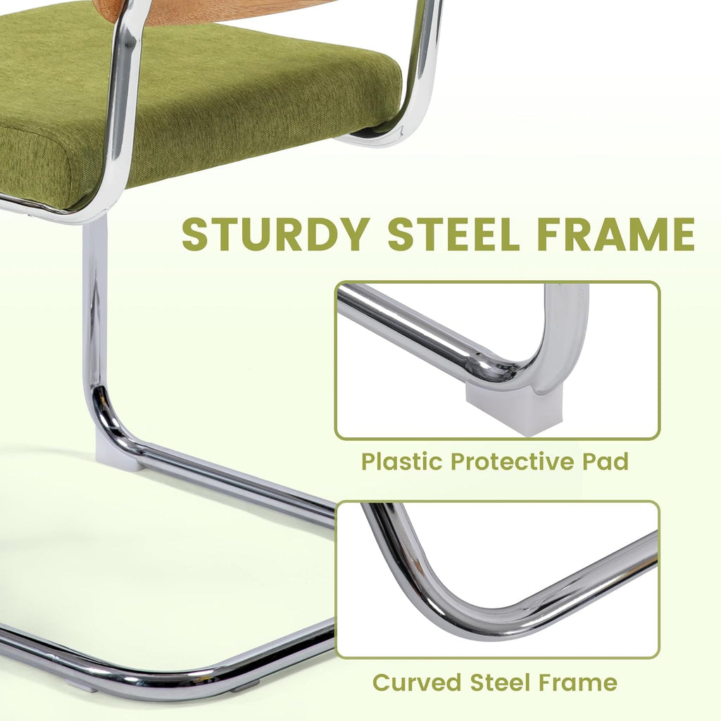 Dining Chairs Set of 2, Modern Rattan Kitchen Chairs, Mid Century Modern Design, Polished Chrome Frame