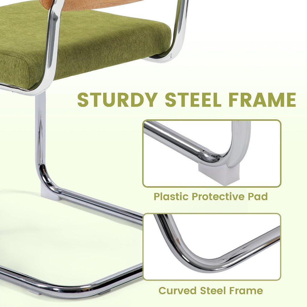 Dining Chairs Set of 4, Modern Rattan Kitchen Chairs, Mid Century Modern Design, Polished Chrome Frame, Upholstered