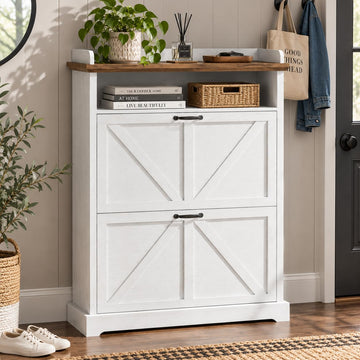 Farmhouse Freestanding Shoe Cabinet, 31.5" White