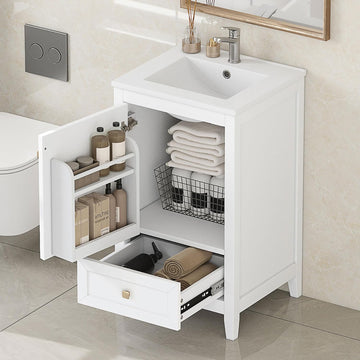 20-inch Solid Wood Bathroom Vanity with Sink, Free Standing Cabinet, Soft Closing Door, Storage Rack