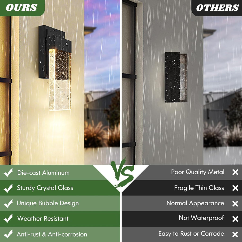 Outdoor Wall Light Fixtures with Crystal Bubble Glass, Waterproof Exterior Sconces LED Wall Lanterns