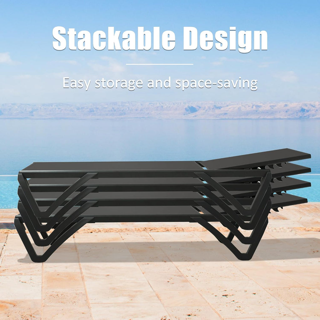 Pool Lounge Chairs Set of 2, Aluminum Patio Chaise Lounge with Wheels, 5 Position Adjustable, All Weather Outdoor