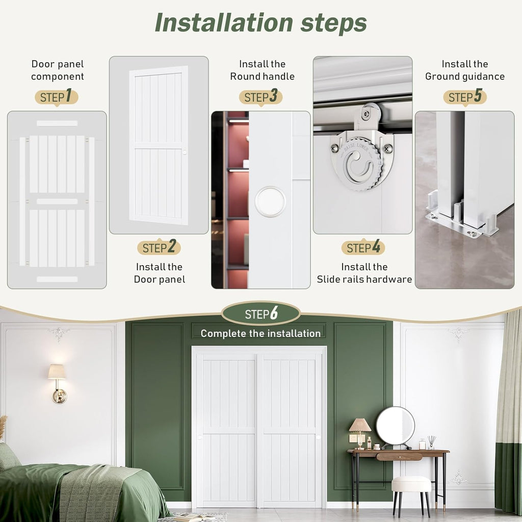 Sliding Closet Doors 64x80(Double 33inch),Bypass Barn Door with Hardware,for Bedroom,White,H Frame,A