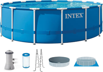 28241EH Metal Frame Above Ground Swimming Pool Set: 15ft x 48in - Includes 1000 GPH Cartridge Filter Pump - Removable