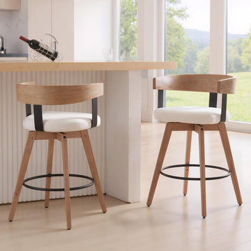 Swivel Bar Stools Set of 2, 26" Counter Height Bar Stool with Footrest Modern Wood Barstools with Linen Upholstered