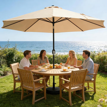 9FT Patio Umbrella, Outdoor Table Market Umbrella with Push Button Tilt & Crank