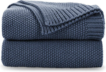 Blue Throw Blanket, Soft Cozy Cable Knit Throw, Lightweight Warm Decorative Farmhouse Christmas Blanket, 50"x60"