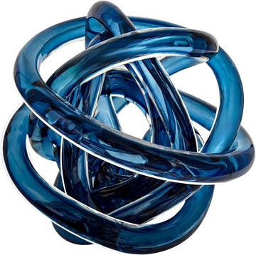 Glass Knot Teal Decor Ball - 5 Inch Hand Blown Infinity Sculpture Orbit Home Decor Table Decoration Interio Art