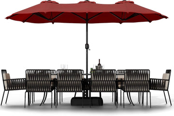 16FT Large Patio Umbrella with Base Included, Outdoor Double-Sided Rectangular Shade with Crank Handle Red