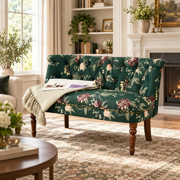 47.25" Vintage Velvet Settee Armless Loveseat with Tufted Back (Green.)