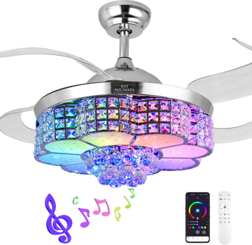 Retractable Ceiling Fan with Light and Remote/APP Control, Bluetooth Ceiling Fans with Speaker