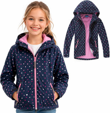 Kids Rain Jacket, Waterproof Lightweight Hooded Windbreaker for Boys Girls