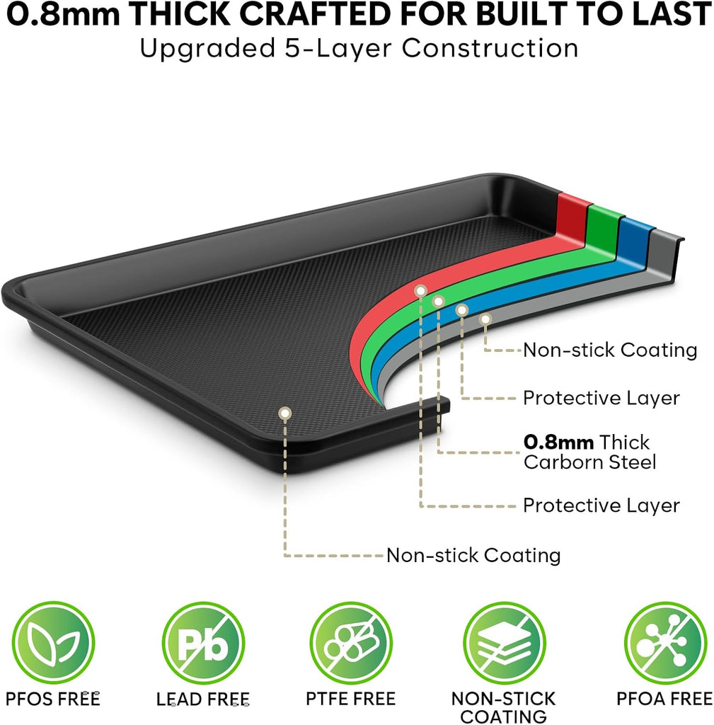 Nonstick Sheet Set with Cooling Rack, 4-Piece Cookie Sheets for , 0.8mm Heavy Duty Carbon Steel Oven Pans, Ceramic