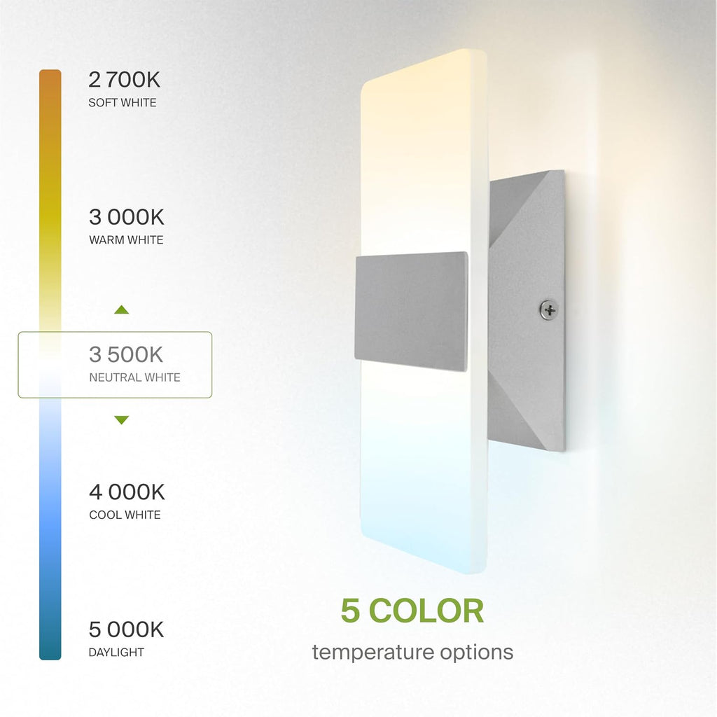 8 Inch Indoor LED Wall Sconce - 10W 2700K-5000K Dimmable Brushed Nickel Wall Sconce Lights - Modern Wall Sconces