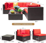 6 Pieces Patio Furniture Sets Outdoor Sectional Sofa All Weather PE Rattan Patio Conversation Set Manual Wicker Couch with Cushions and Glass Table (Red) A106-B08HKRVKL9