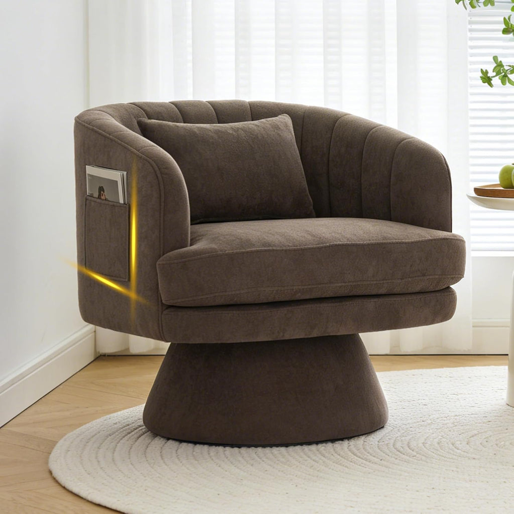 360° Swivel Barrel Chair with Side Pocket & Pillow Set of 2, Cloud Velvet Modern Swivel Accent Chair with Curve Back