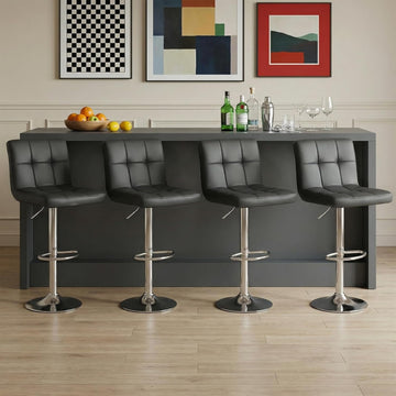Bar Stools Set of 4, 24 inch Counter Height Bar Stools, Upholstered Modern Kitchen Barstools with Metal Base, PU