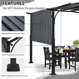 10x12ft Outdoor Retractable Pergola with Sun Shade Canopy Patio Metal Garden Pergola,Dark Grey
