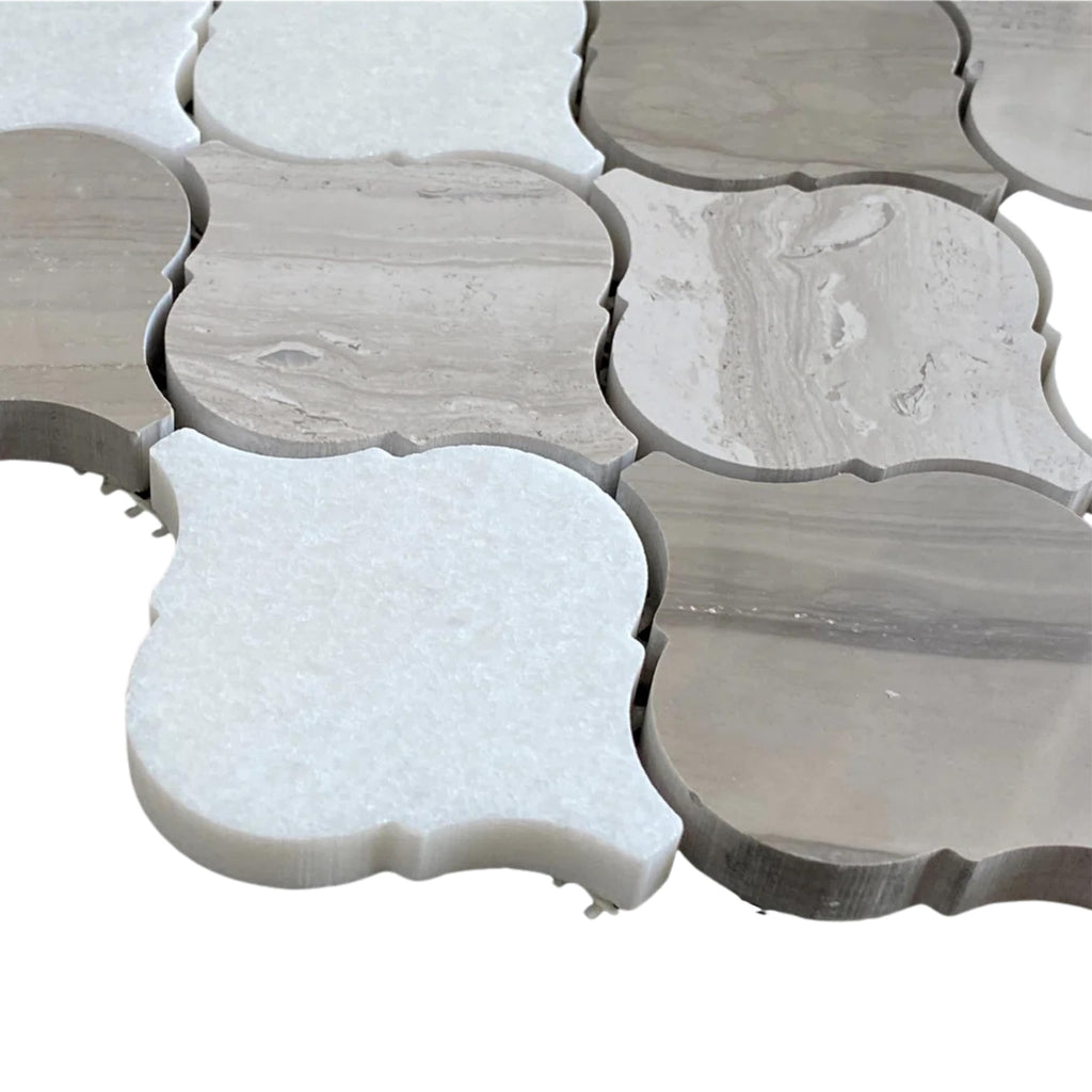 Mixed Marble Arabesque Mosaic Tile, Polished Natural Stone Backsplash, Shower Wall & Floor, 12.75" x 13.5", 1 Sheet