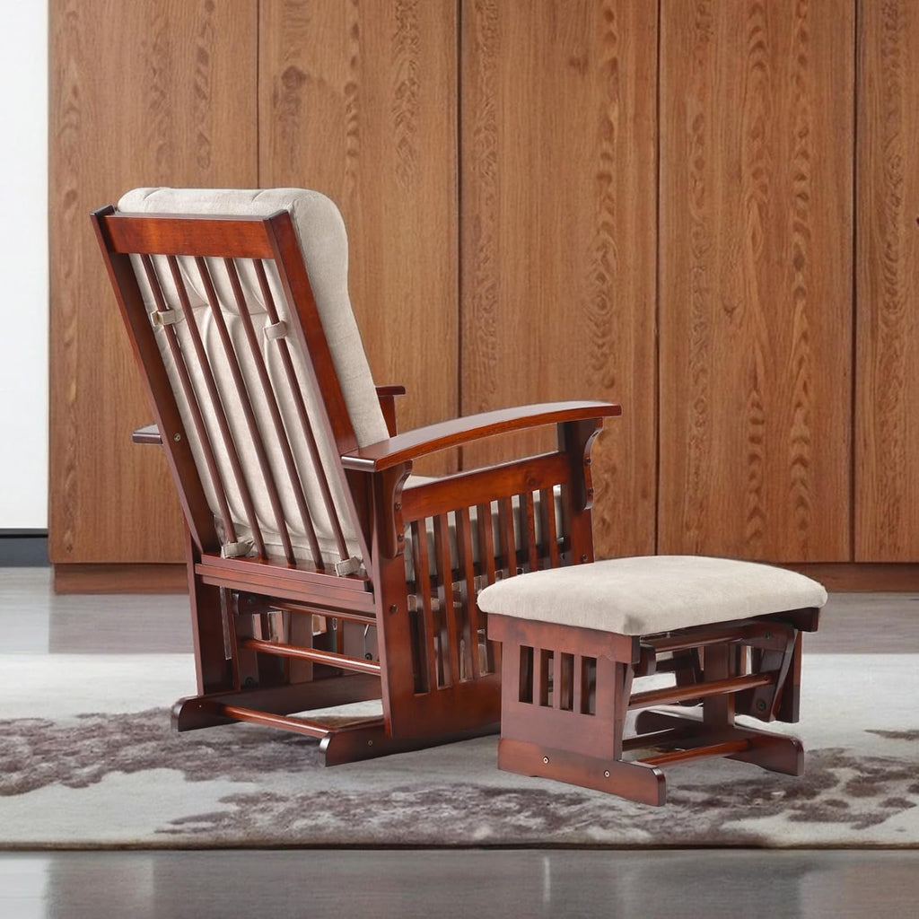 Rustic Glider Chair with Ottoman, Resistant Rubber Wood Nursery Glider and Ottoman Sets for Relaxing, Rocking Chair