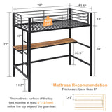 Metal Loft Bed Twin with Desk, Heavy Duty Bedframe with Removable Ladder and Safety Guardrail, Space-Saving