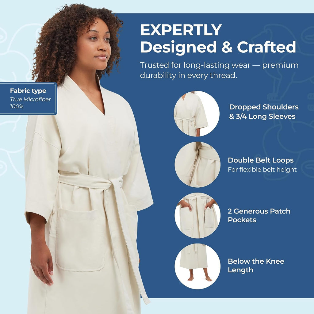 Unisex Chamois Microfiber Spa Kimono Robe | Soft Lightweight Fabric with Classic Kimono Design, Generously Sized