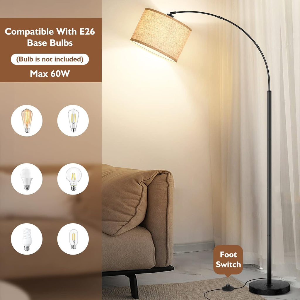 79'' Arc Floor Lamps, Modern Standing Lamp with Adjustable Hanging Drum Shade