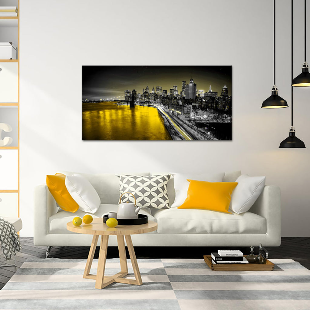 Brooklyn Bridge Wall Canvas, Yellow, 24"x48"