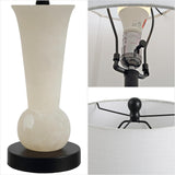 23" Natural/Black Natural White Alabaster Table Lamp with Crystal Base, Modern Nightstand Lamp with White Linen Shade